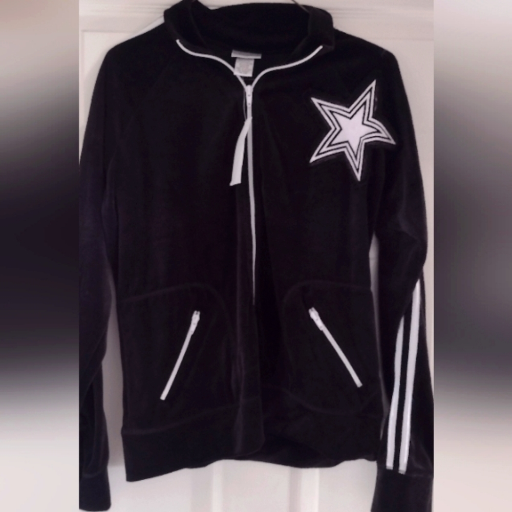 VTG Fashion Bug Velour Track Suit Jacket Black W/White Double Stripe NWT XL